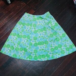 Rare Vintage Lilly Pulitzer Green and Blue Floral A Line Skirt
